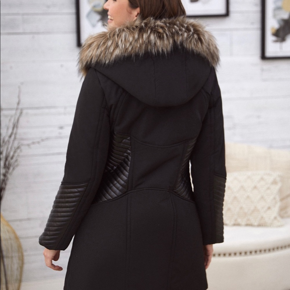 Faux Fur Trim Asymmetrical Coat
